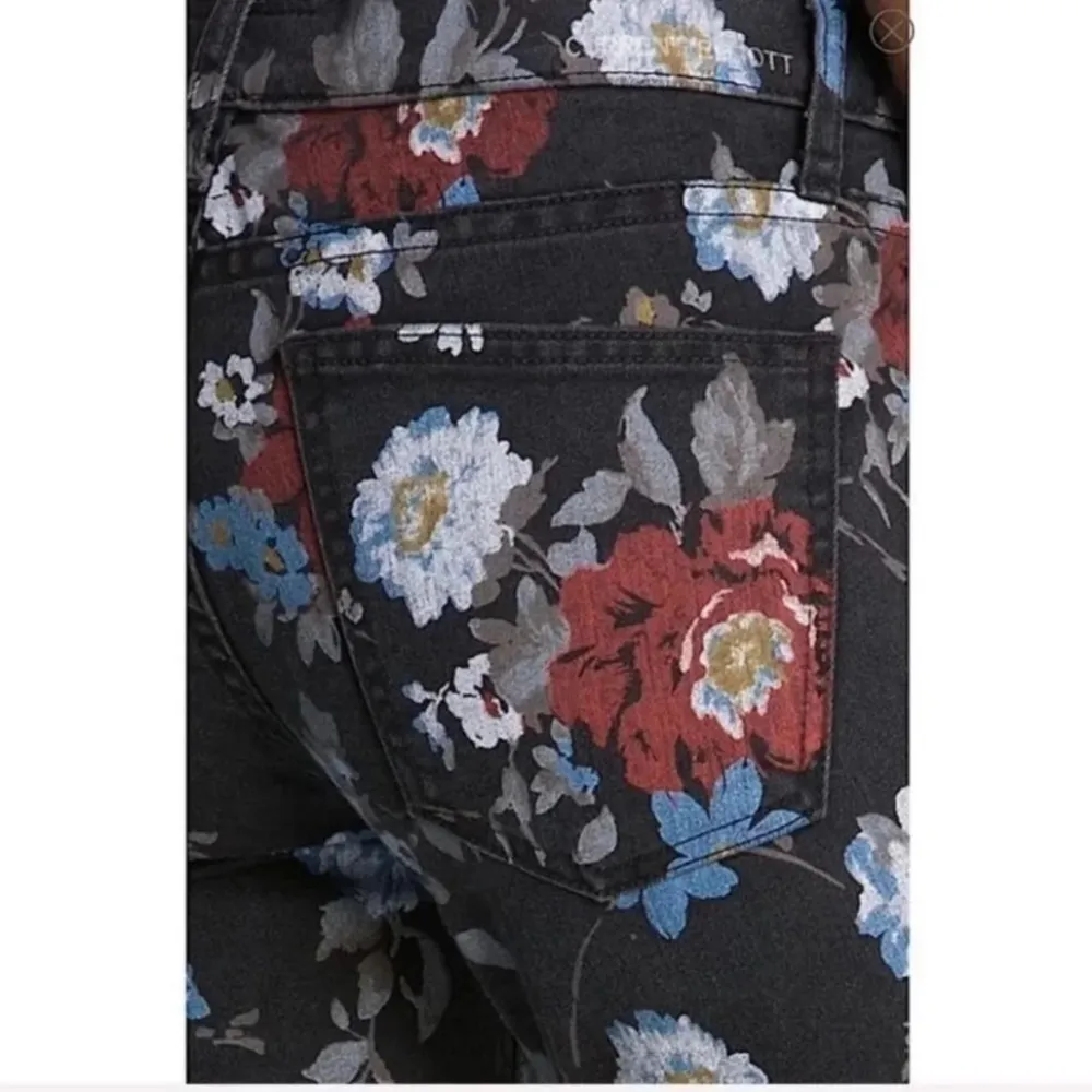 Current/Elliott Black Floral Skinny Stiletto Ankle Jeans Low Rise Size 24 XS - Image 3