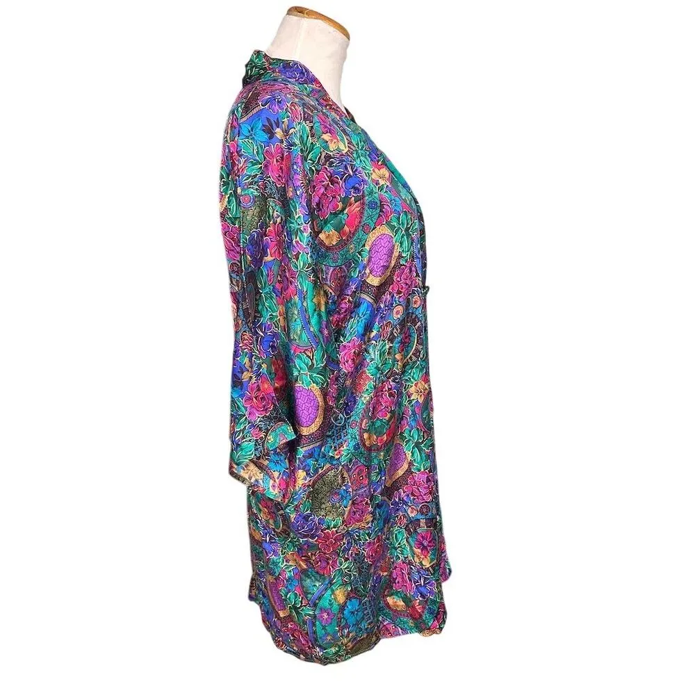 Victoria's Secret Women's Floral Silk Kimono Robe One Size Vintage Gold Label - Image 5