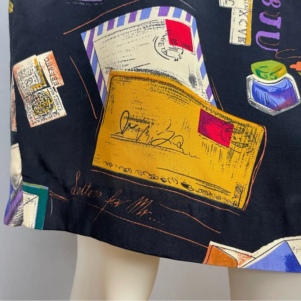 Vintage Novelty Print Dress Stationary Letters Black Sheath Rayon Black Unique‎ Size 6 - Image 12