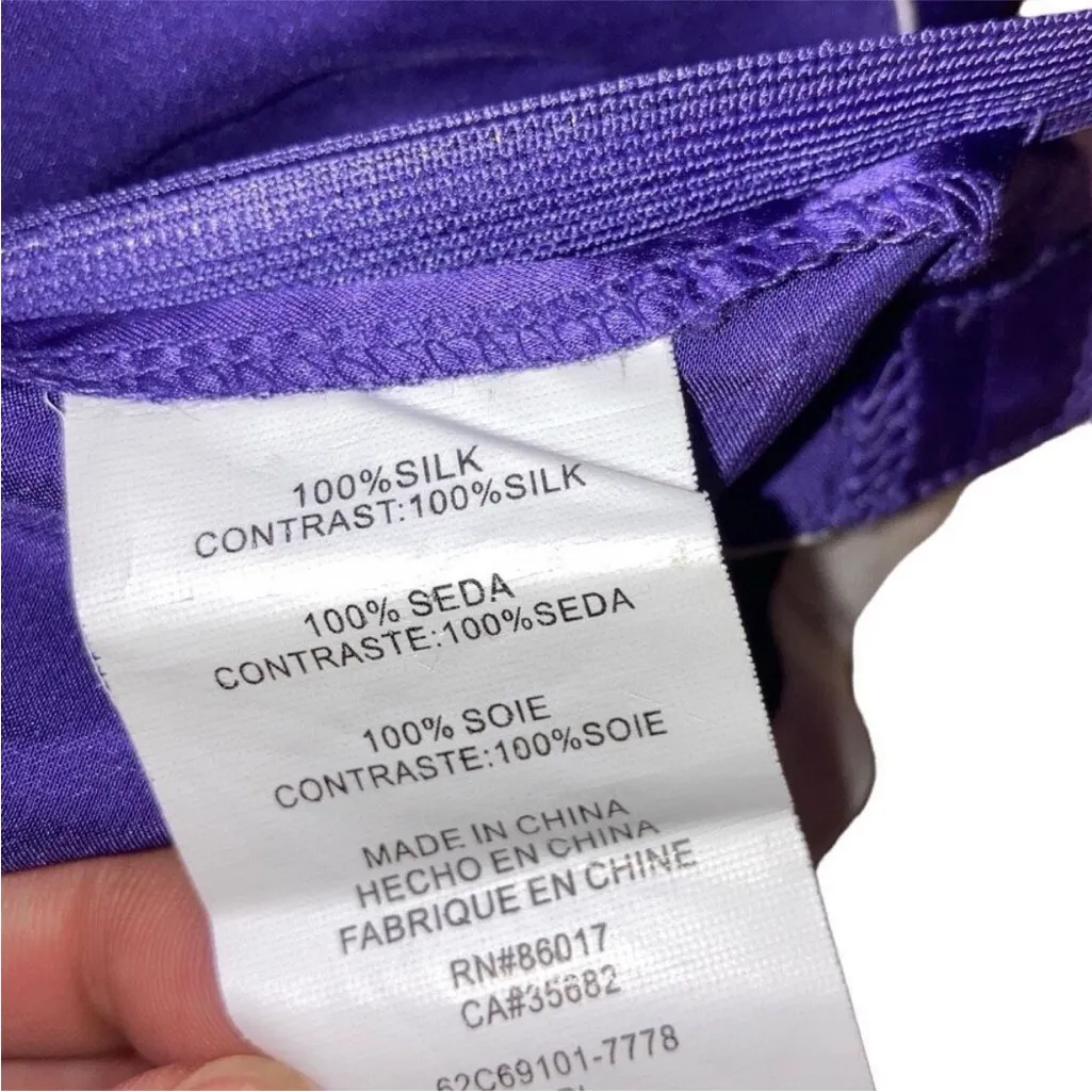 Vintage Y2K bebe Purple Silk Halter Top with Black & White Zig Zag Detail sz Med - Image 5