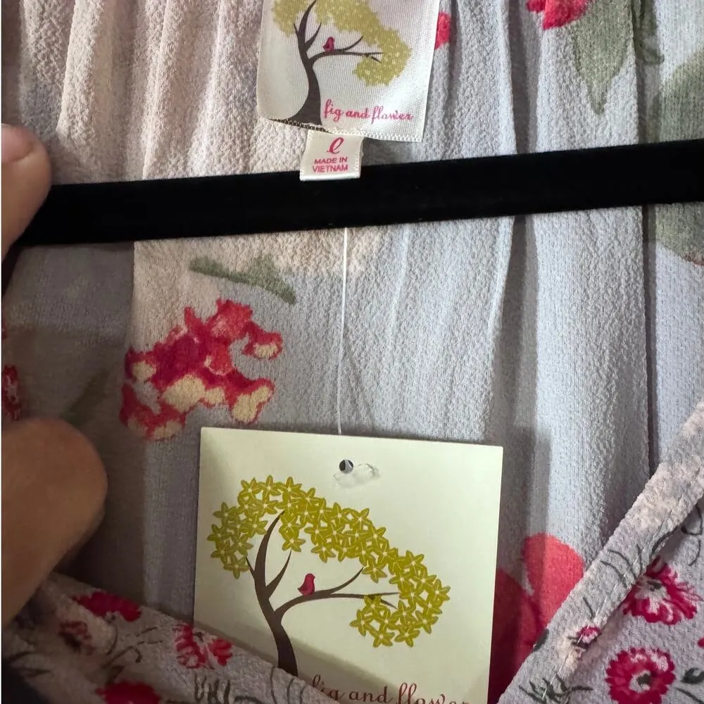 Fig and Flower mulit print L NWT femine whimiscal tie sleeve boho chic Blue Size L - Image 5