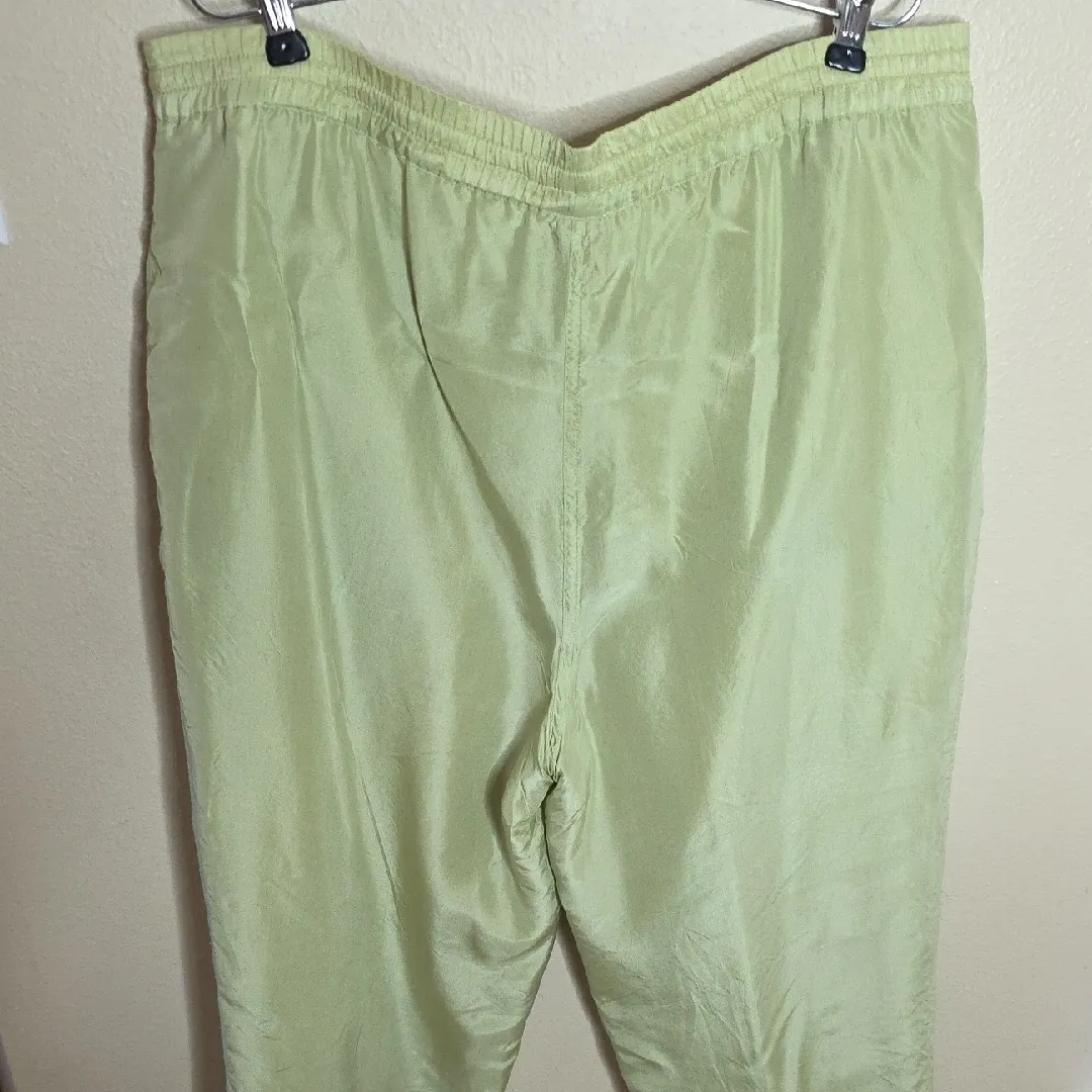VTG Mureli 100% Silk Pants Lined Drawstring Pockets Ol8ve Green Womens Medium - Image 6