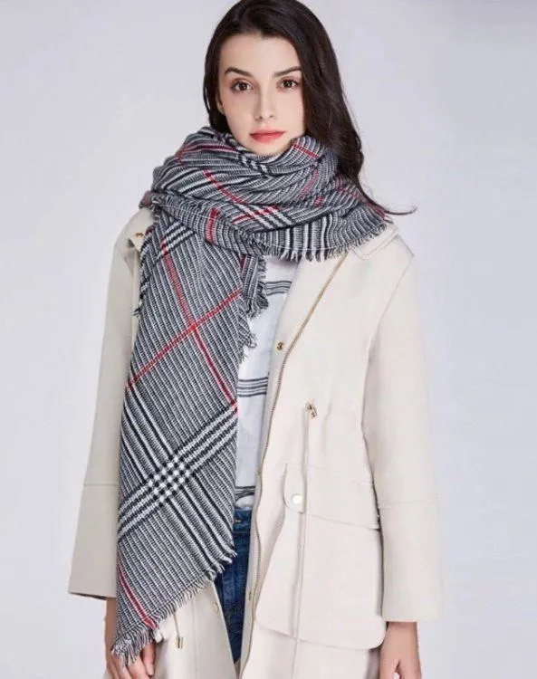 NEW Black White Red Houndstooth Fringe Large Blanket Scarf Knit University of Alabama Wrap - Image 2