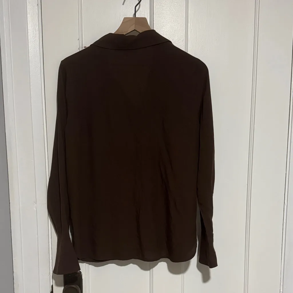 LOFT Chocolate Blouse with Neck Tie - Image 4