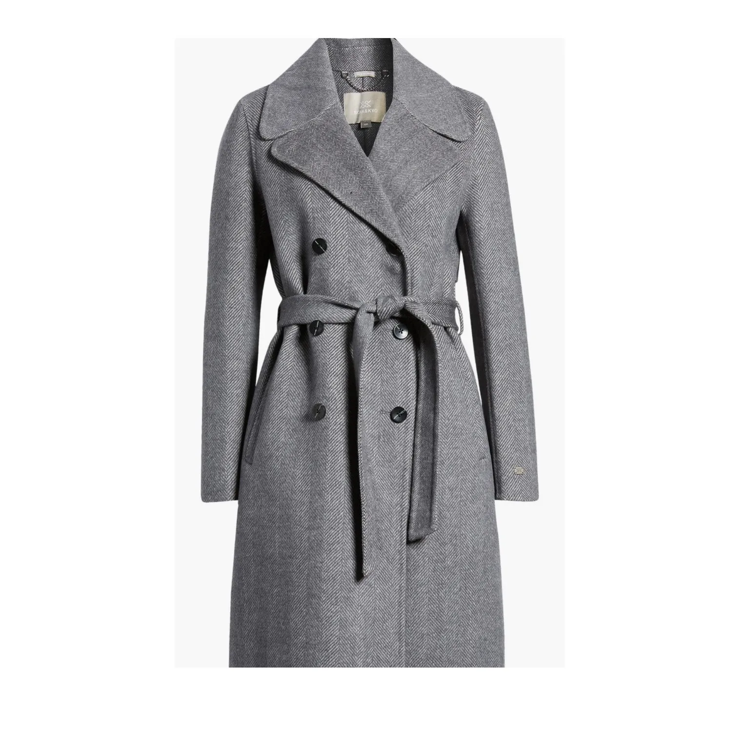 Soia &‎ Kyo Safira Double Breasted Wool Herringbone Coat, Black/Gray Medium NWT - Image 6