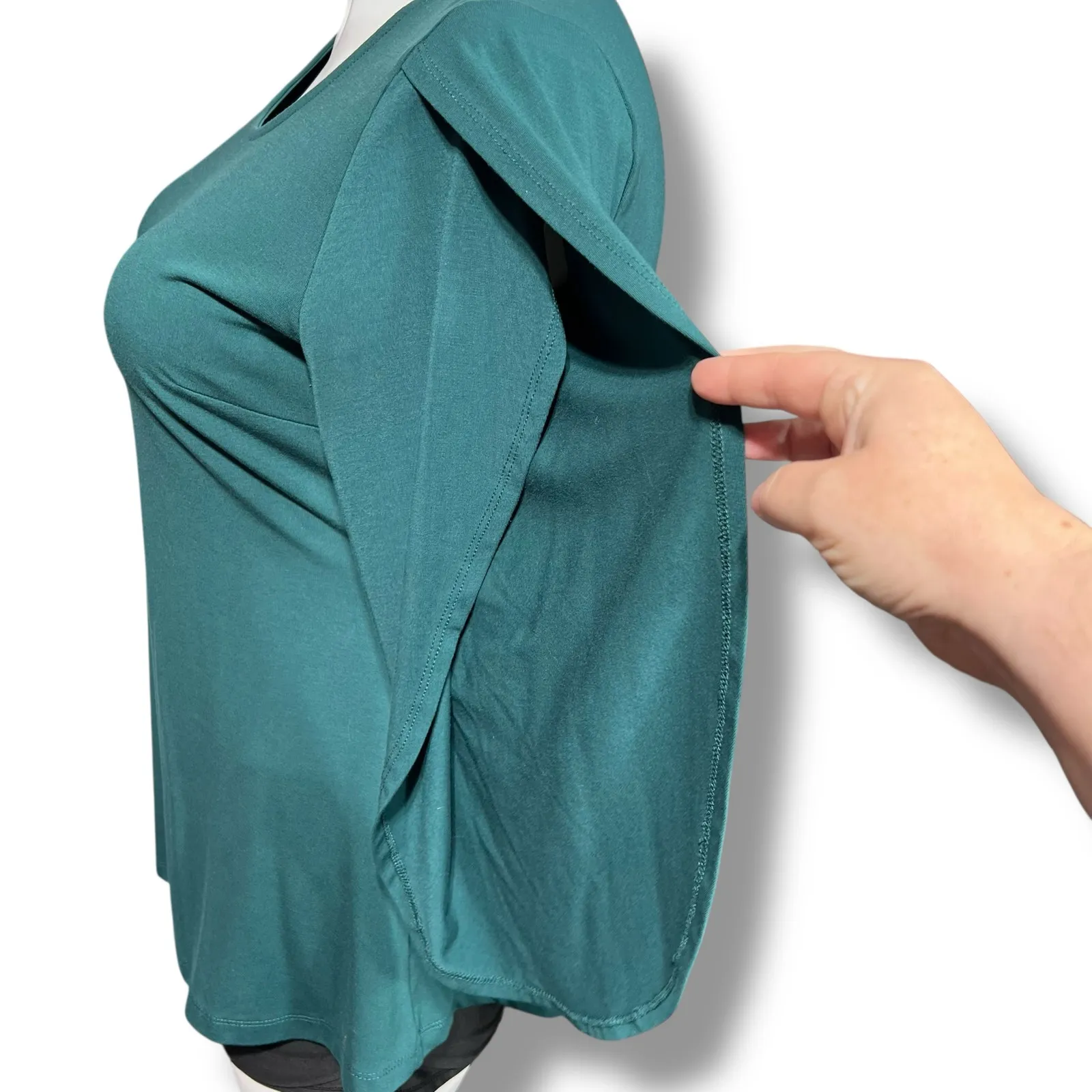 Betabrand Womens Swing Top Shirt Blouse Split Sleeve Scoop Neck Stretch Teal XL - Image 6