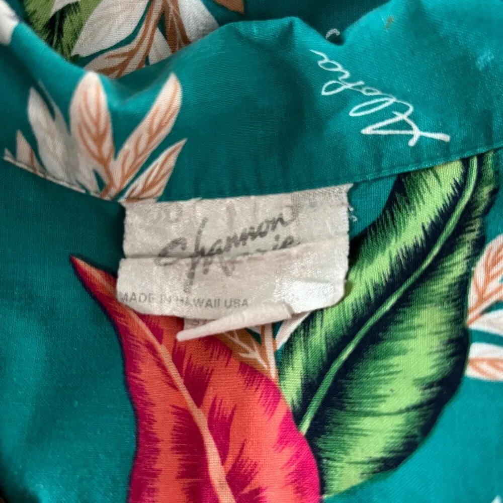 Shannon Marie Vintage Hawaiian Shirt Button Down Medium Turquoise Blue - Image 4