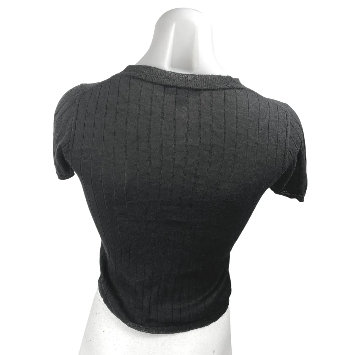 J.Crew Black Silk Cashmere Short Sleeve Ribbed Knit Crew Neck Crop Top Size XS - Image 2