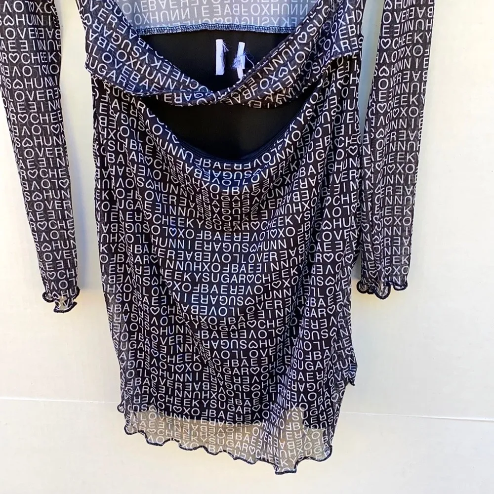 Princess Polly Womens 8 black Text me long sleeve mini dress-TIE NOT INCLUDED - Image 5