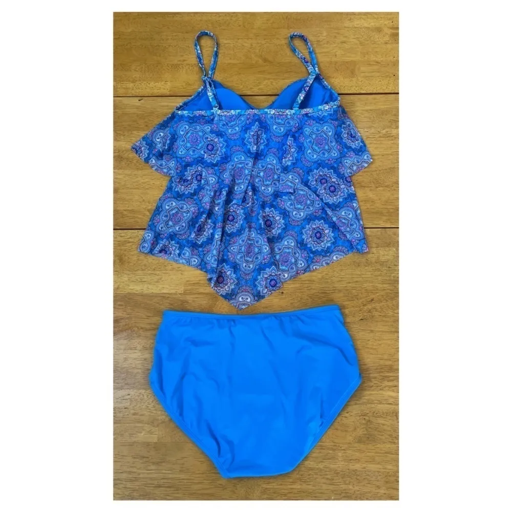 Beach House Bikini UPF 50 Portia Mesh Layer Tankini Top Boho Chic, Size M Blue Size M - Image 8