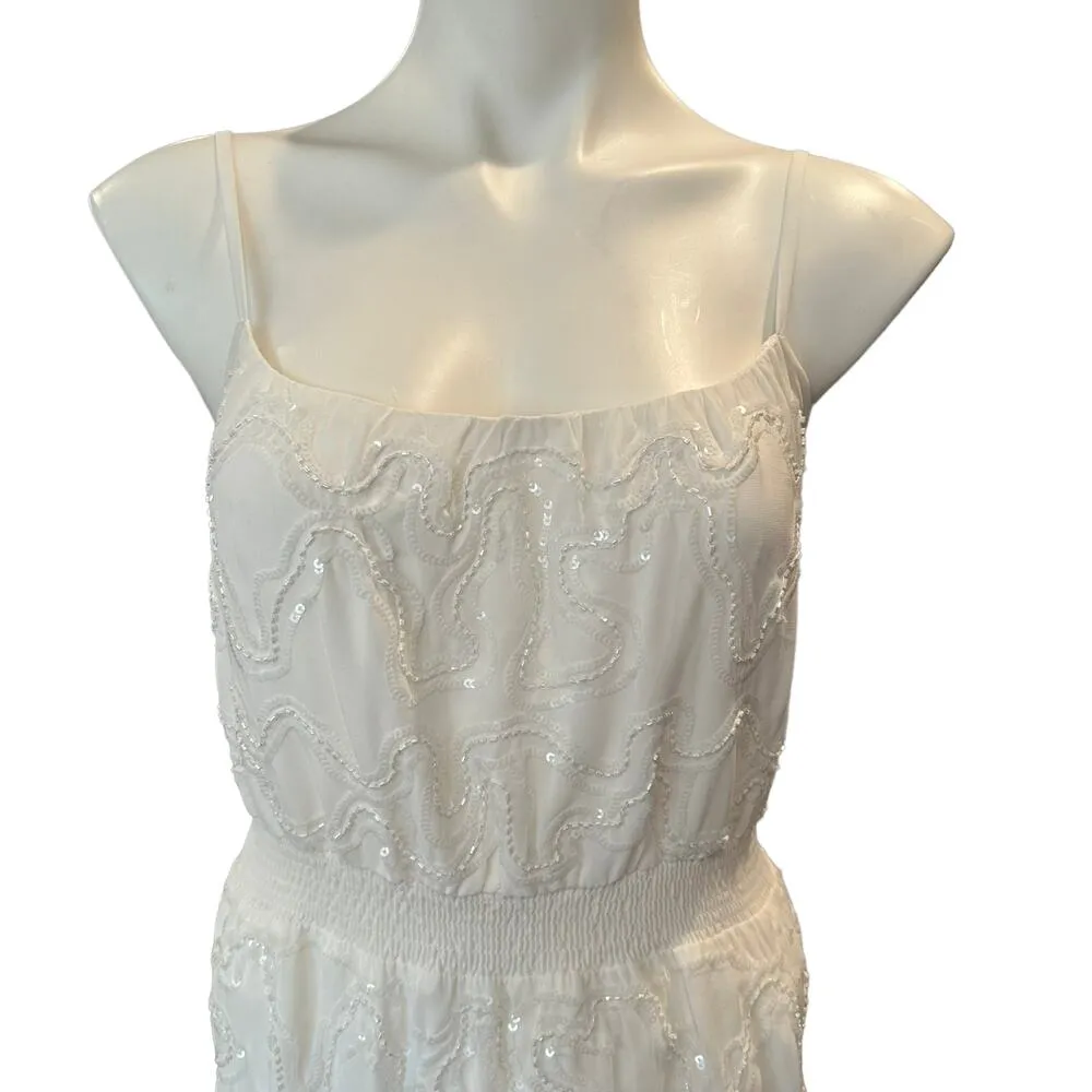 MM Couture by Miss Me Beaded Sequins Chiffon White Dress Size Small - Image 4