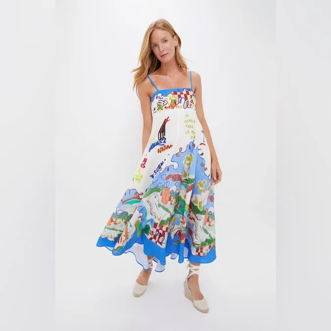 ALEMAIS Multi Nadia European Flax Sundress with pockets US 2‎ Blue - Image 3