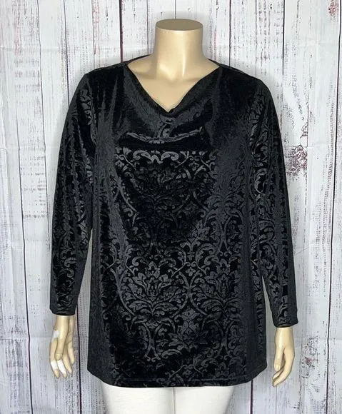 Isaac Mizrahi Live! Size XLP Embossed Velvet Damask Flocked Cowl Neck Blouse Top - Image 1