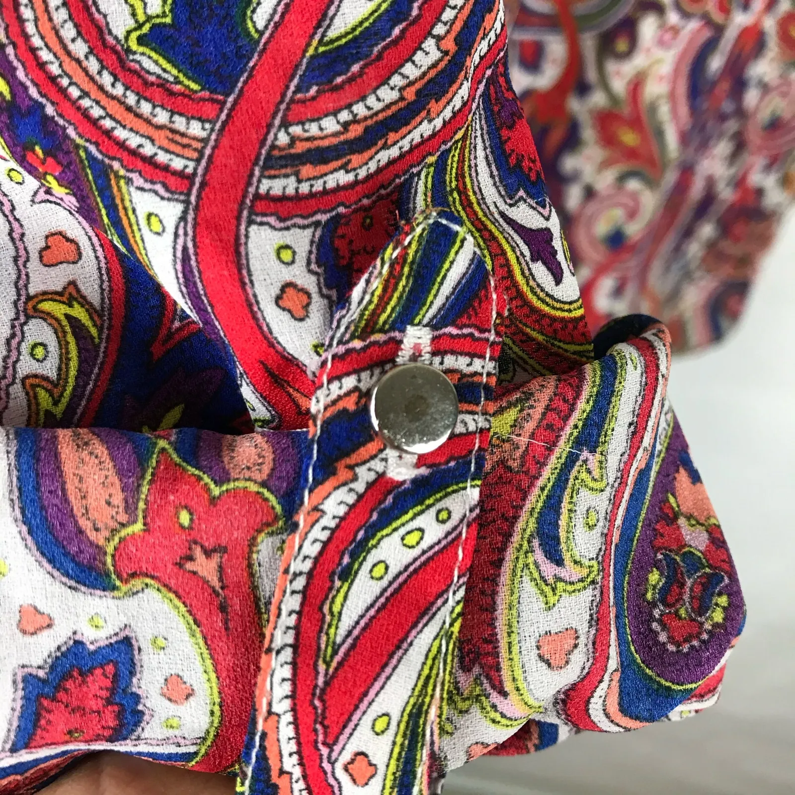 Liz Claiborne Paisley Floral Jewel Tone Blouse Fall Print Roll Up Sleeves Size S - Image 11