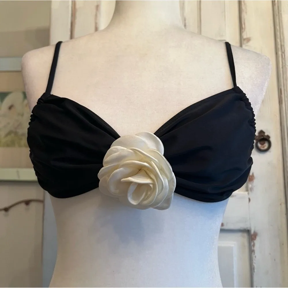Black Bikini Set Floral Swimwear Two Piece Rose Detail Y2K Retro Goth Size M Size M - Image 3
