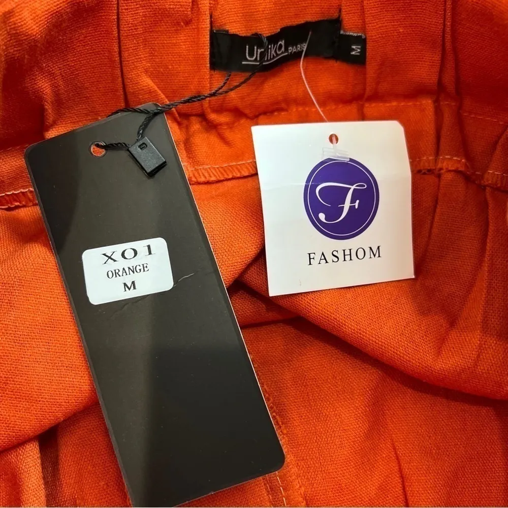Burnt‎ Orange Paper Bag High Waisted Cotton Linen Blend Shorts Size M - Image 5