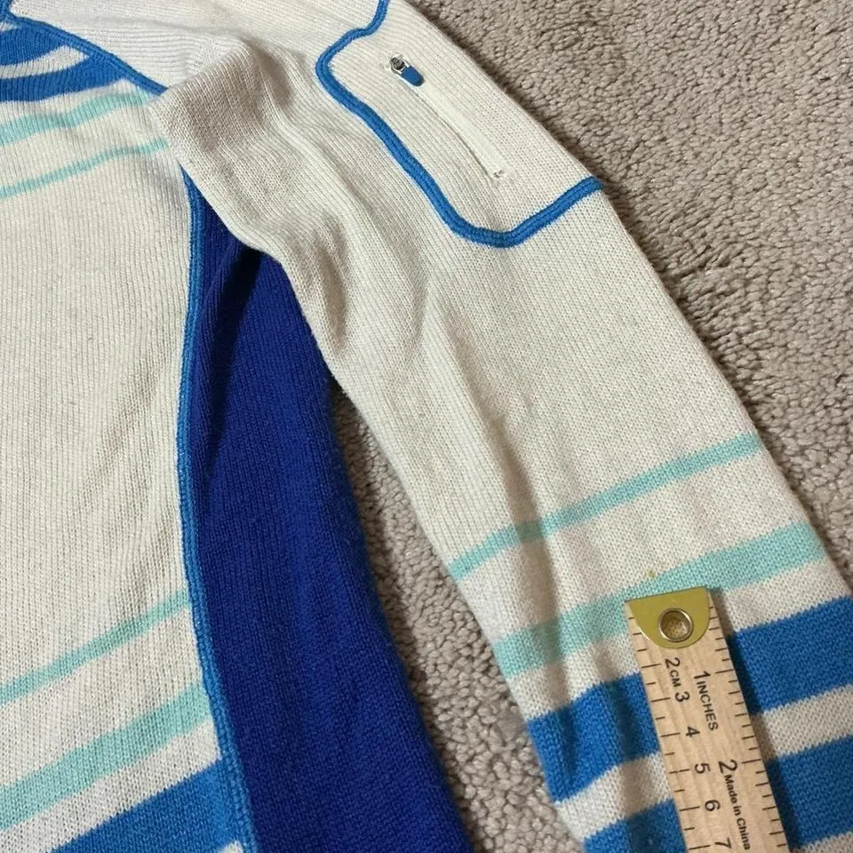 Akini Women's Wool Striped Mock Neck Snap Button Knit Sweater Size M Winter - Image 4