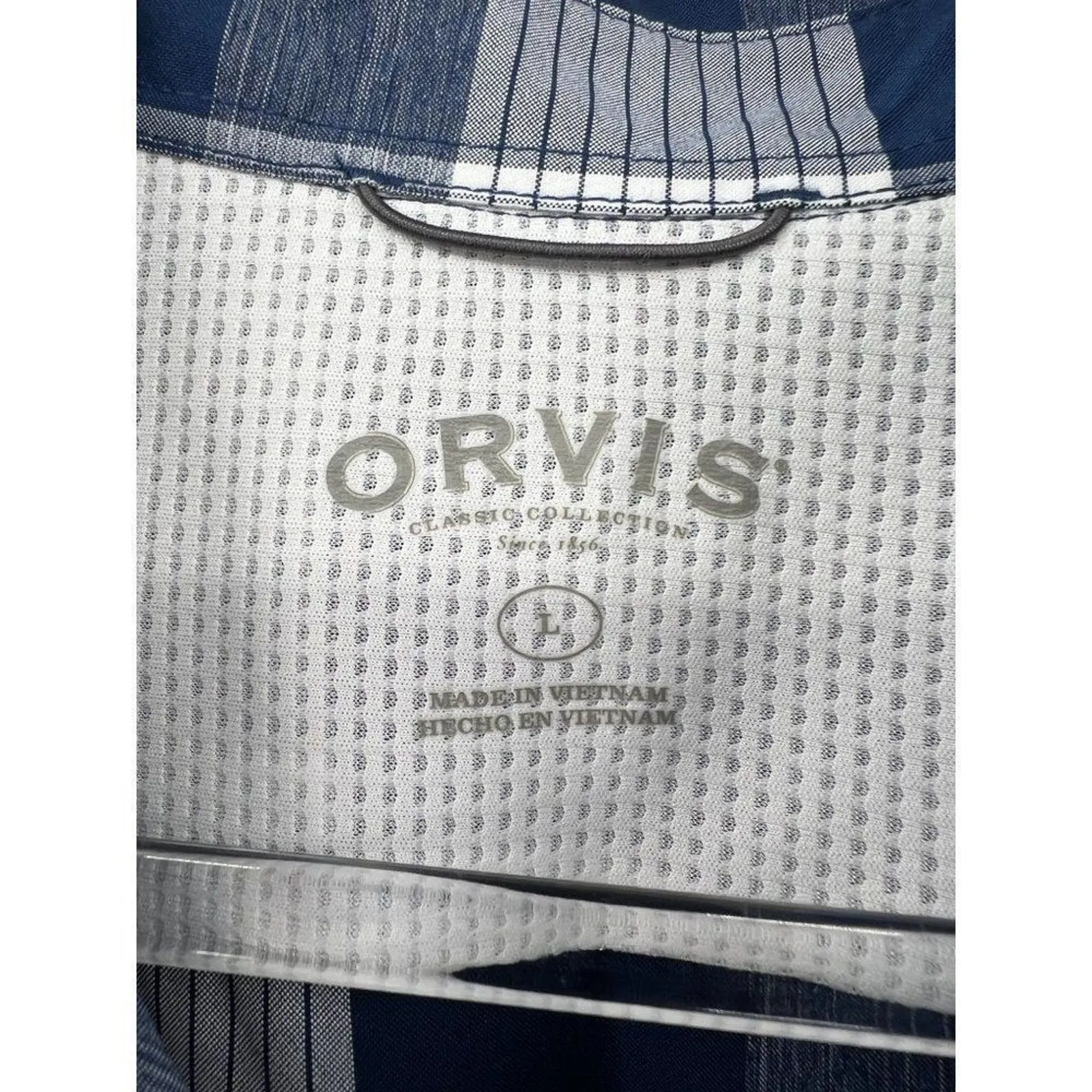 Orvis Mens Blue Plaid‎ Button Up Shirt Short Sleeve Casual Size Large - Image 5