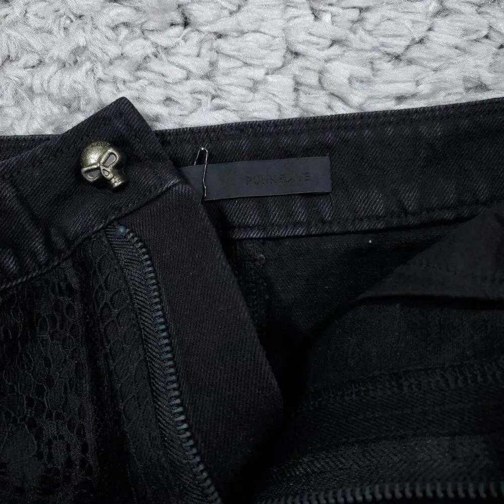 READ Punk Rave Studded Lace Overlay Black High Rise Denim Jean Shorts Cutoff Size undefined - Image 6