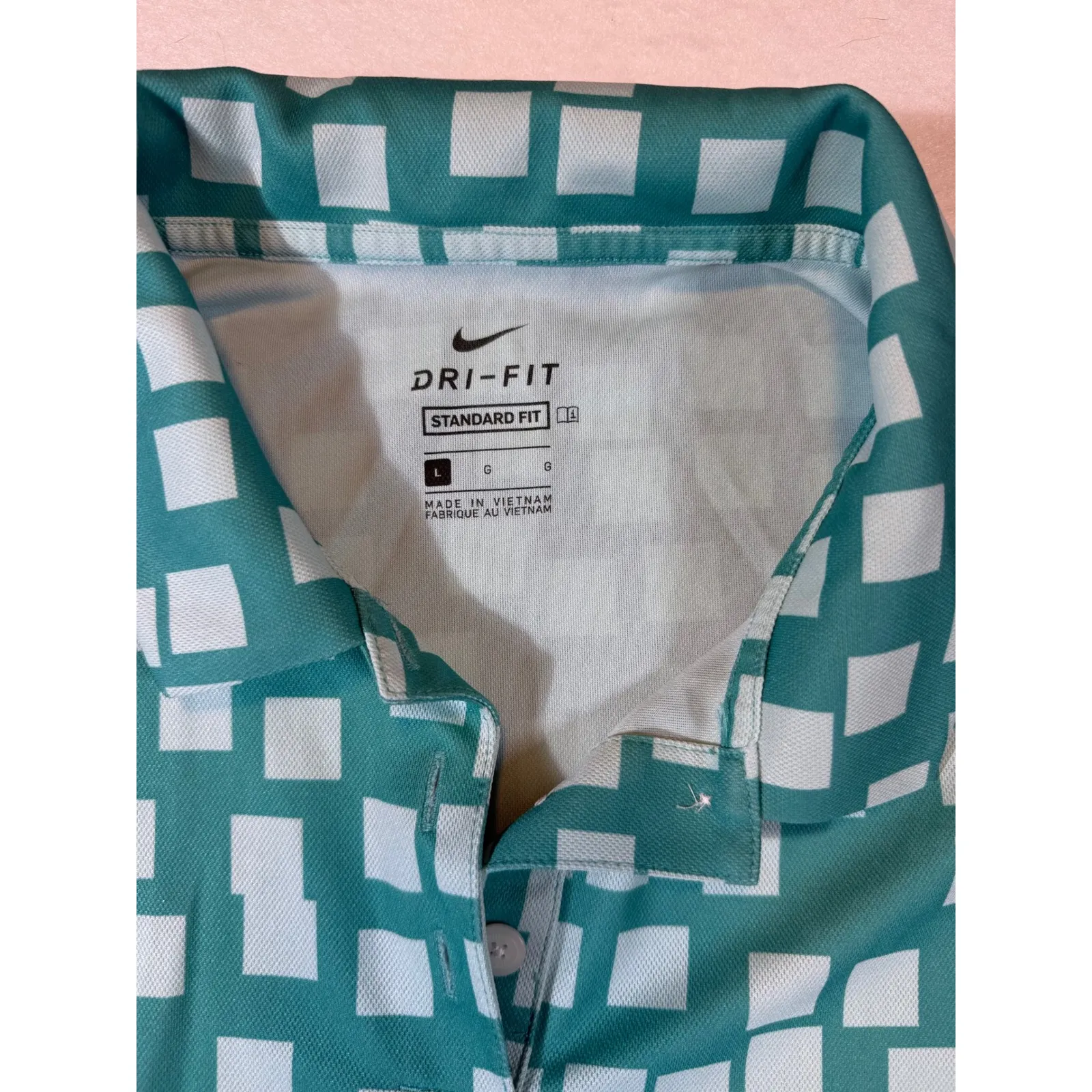 Nike Dri Fit Sleeveless Golf Polo Shirt Women's Large Teal White Squares - Image 3