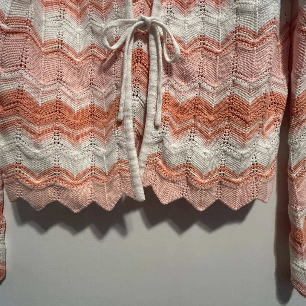 Celebrity Pink Peach and Cream Chevron Knit Cardigan Sweater XL - Image 7
