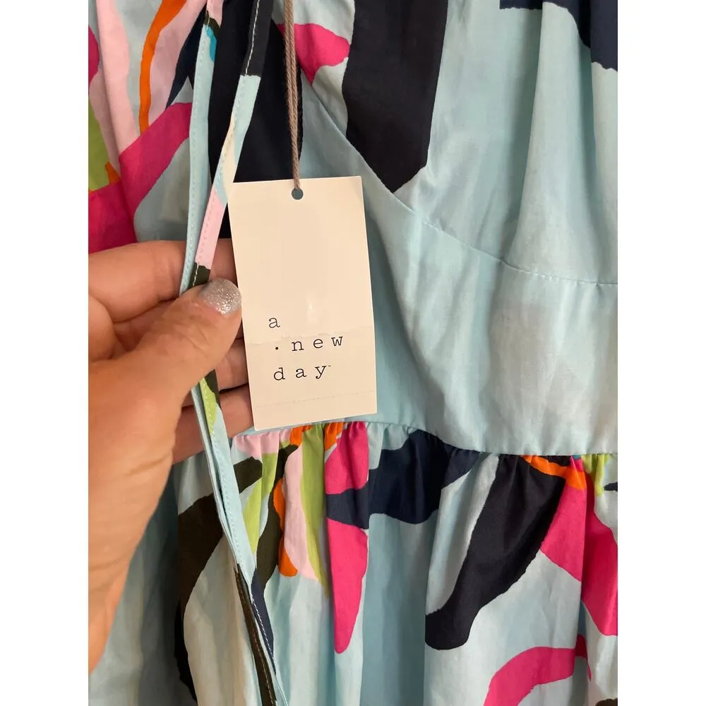 Women's Puff Short Sleeve Dress - A New Day Blue Floral Medium - Image 3