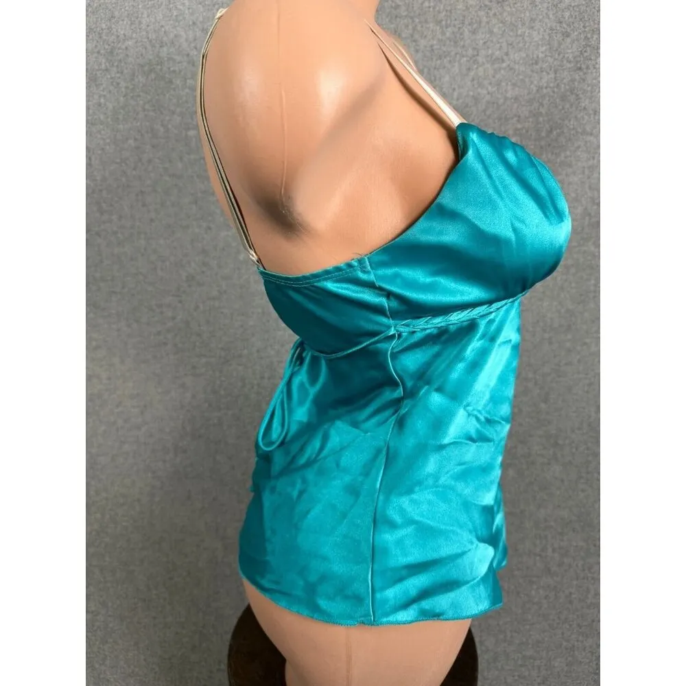 Vintage 90s Y2k Cami Blue Fairy Coquette Dollette Mermaid Tank Top Satin Small - Image 7