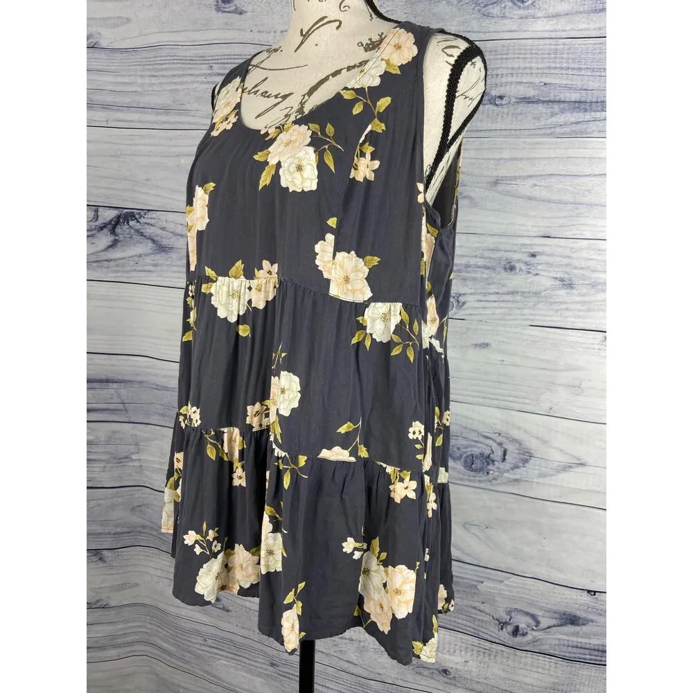 Torrid 00 Babydoll Tier Tank Top Womens M/L Scoop Neck Lattice Back Hi Low - Image 4