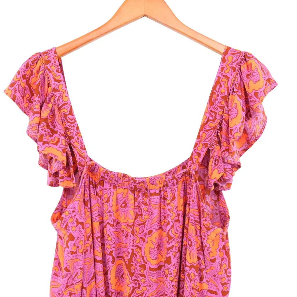 House of Harlow 1960 Jackie Boho Dress Flutter Sleeve Midi L Pink Size L - Image 10