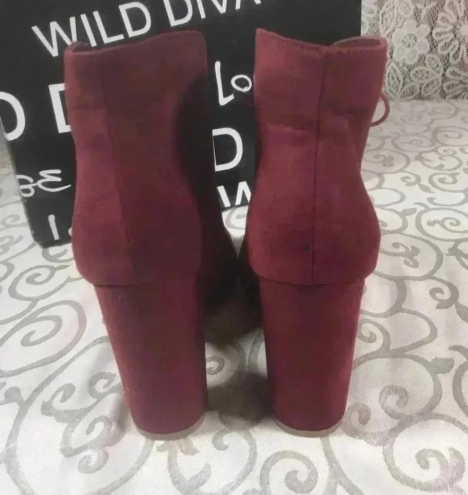 NIB!Wild Diva-Burgundy lace up heels peekaboo boots/Sandals Size 9 - Image 5