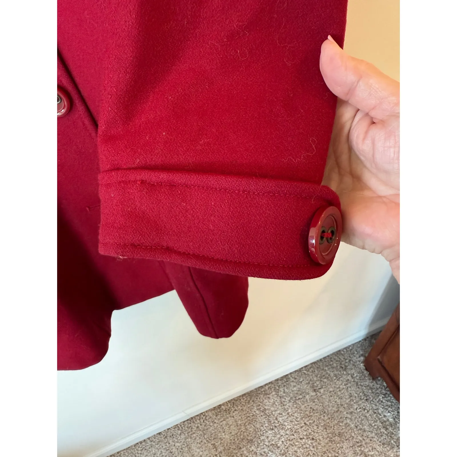 Anthropologie Tulle womens red wool blend button up collared pea coat Medium - Image 4