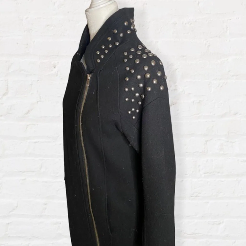 H&M  Studded Wool Asymmetrical Zipper Long Coat - Image 5