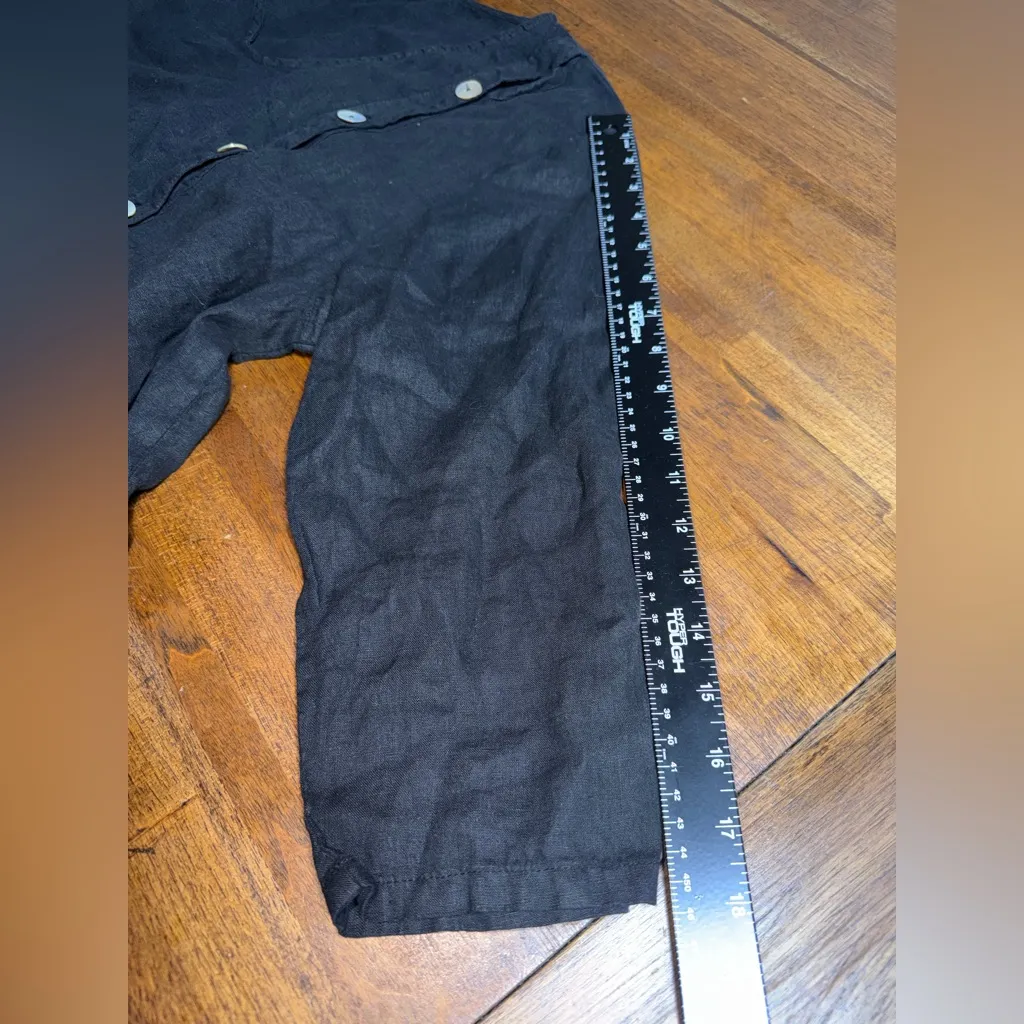 Match Point Linen Button Front Asymmetric Hem Tunic Top Black Size L - Image 7