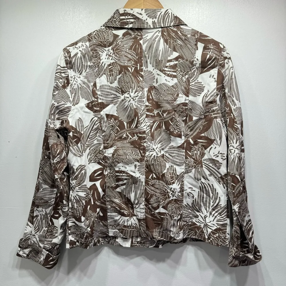 Coldwater Creek Brown & White Leaf Pattern 100% Cotton Long Sleeve Jacket MP - Image 5