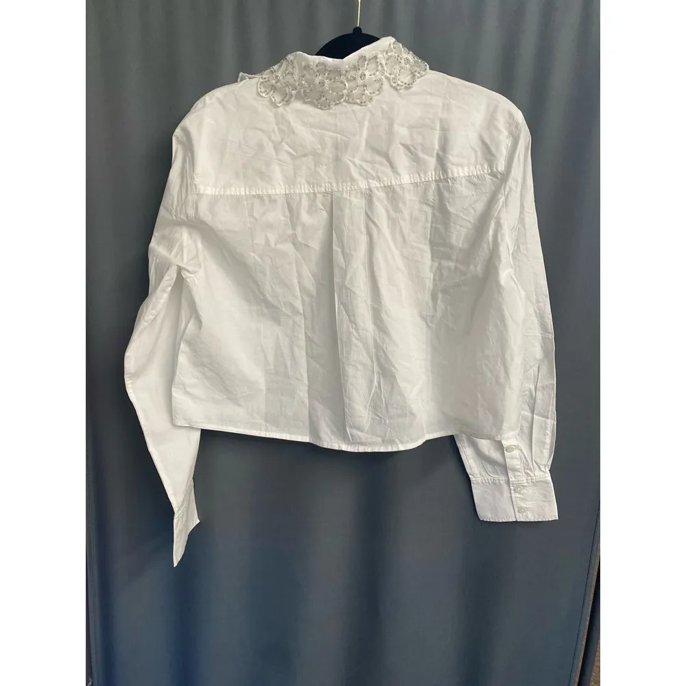 Other Stories cropped shirt with embroidered and beaded collar US 6 NWT (b39.5) - Image 6