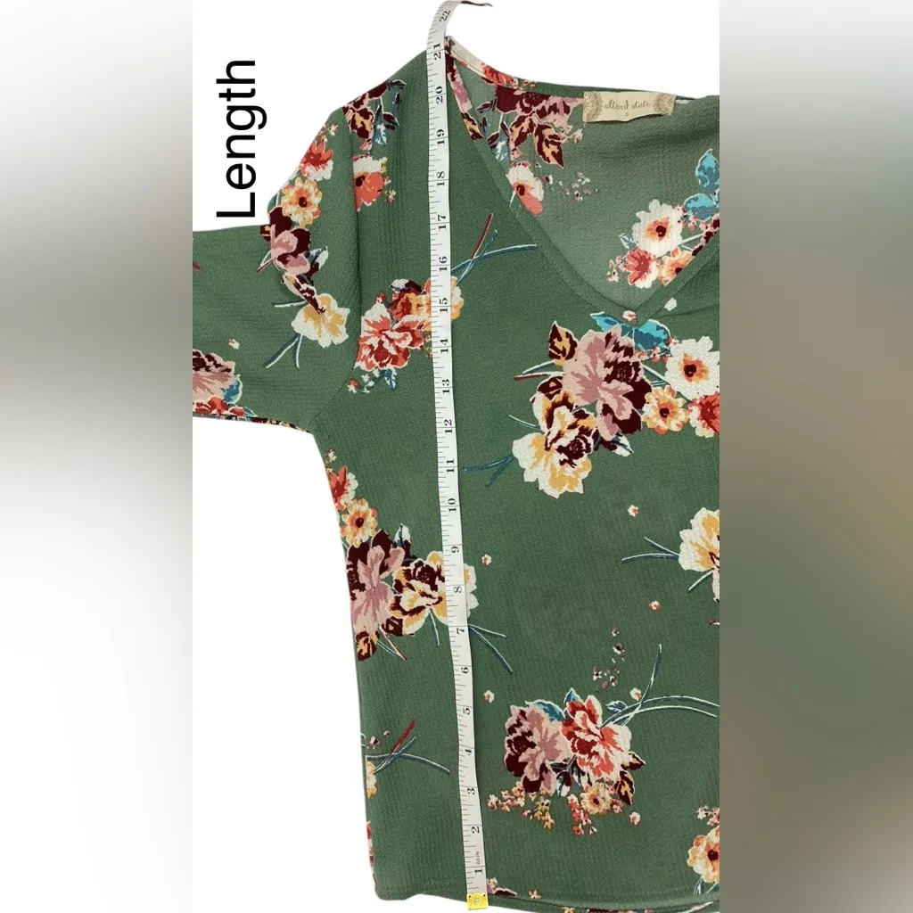 Altar’d State Women’s Small Sage Green Floral Bell Sleeve Ruffle Boho Chic Top - Image 6