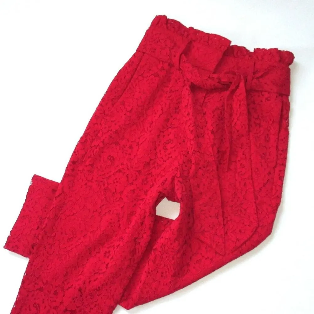 NWT J.Crew Tapered Paper-bag in Cherry Red Lace High Rise Straight Pants 6P - Image 3