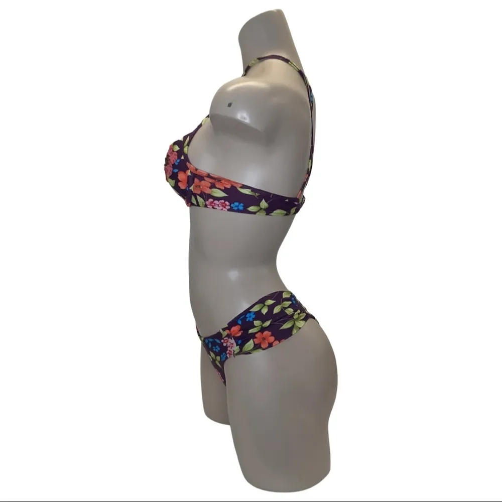 Recco Size Small Brazilian bright floral print bikini. New With Tags Purple - Image 2