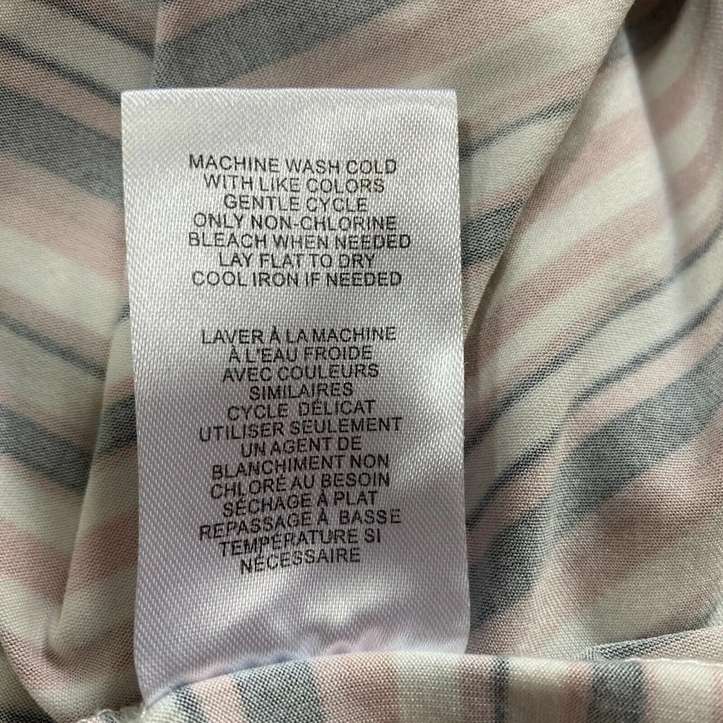 Como Blu Tunic Top Women 2X Stripe Asymmetrical Button Hem 3/4 Sleeve Multicolor Pink - Image 9