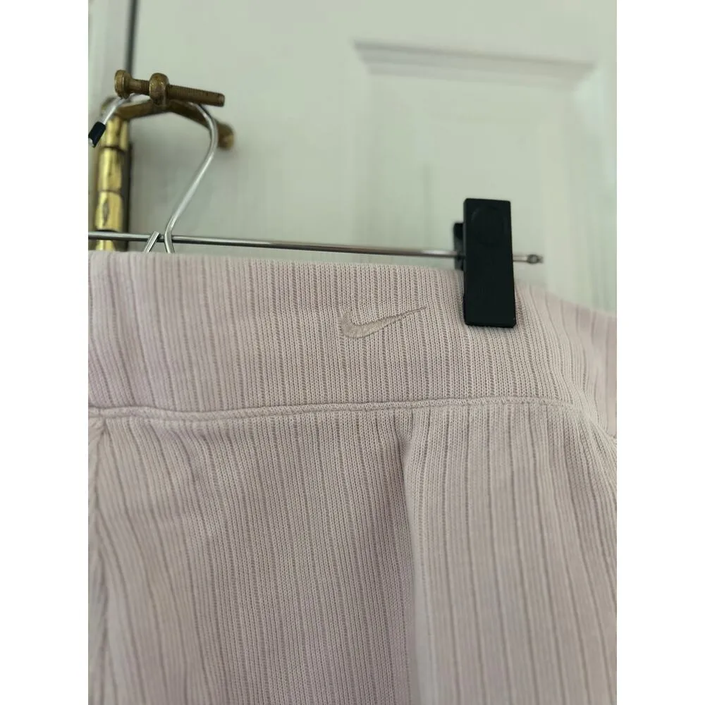 Nike Light Pink Ribbed Pull On Cropped Wide Leg Lounge Pants - Image 6