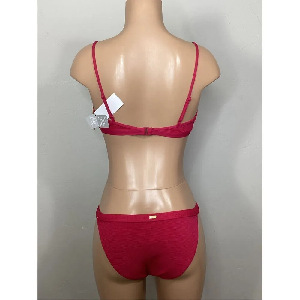 New. ROXY cerise textured bikini set. M- top/L-bottom. Retails $119 - Image 5