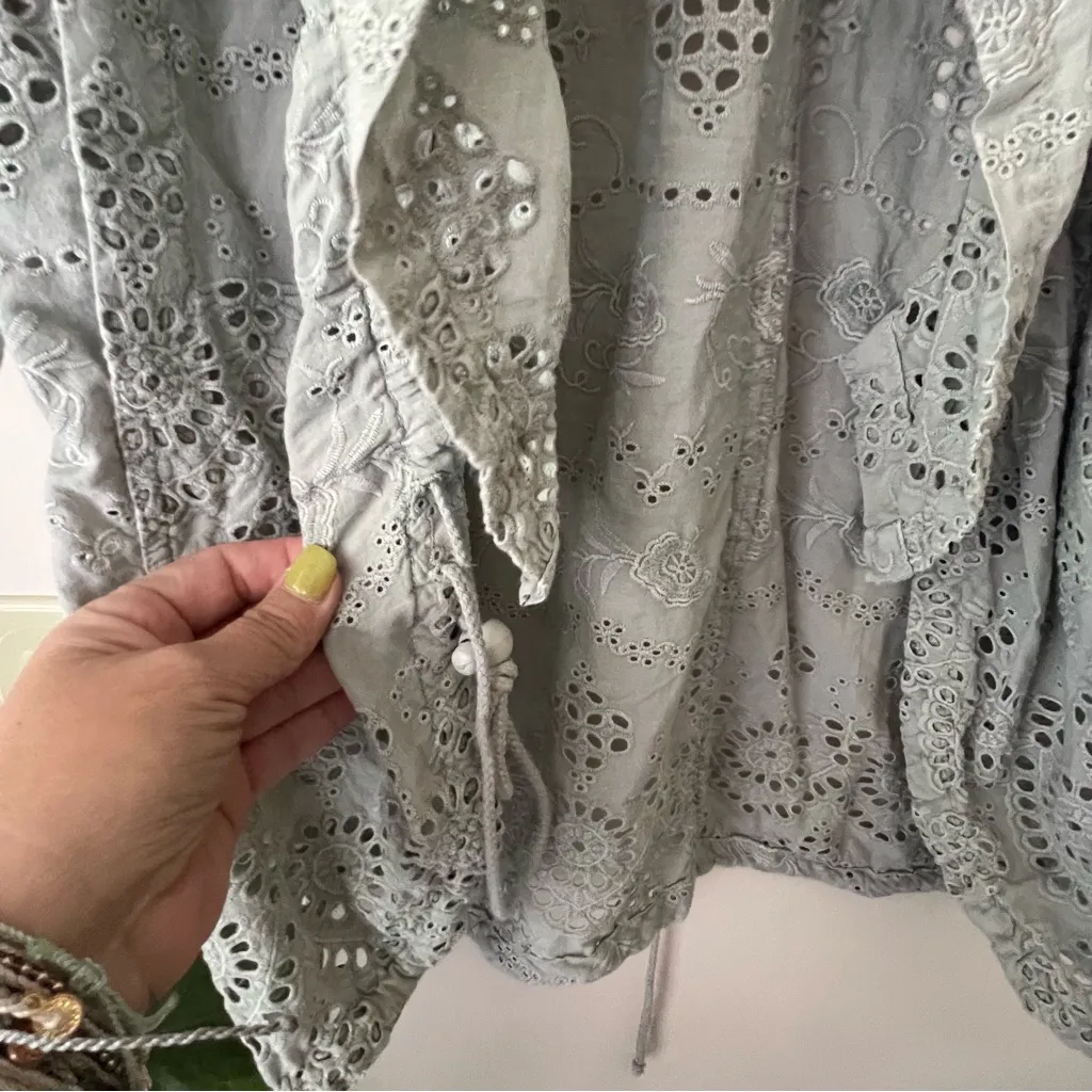 SUNDANCE Moonlight Eyelet  open front Jacket Grey Womens SIZE SMALL crochet boho - Image 9