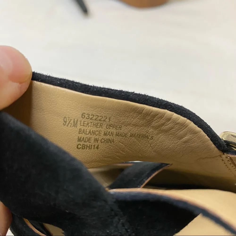 ISOLA Black Strappy Suede Peep Toe Heel Sandals Size 9.5 Womens - Image 6