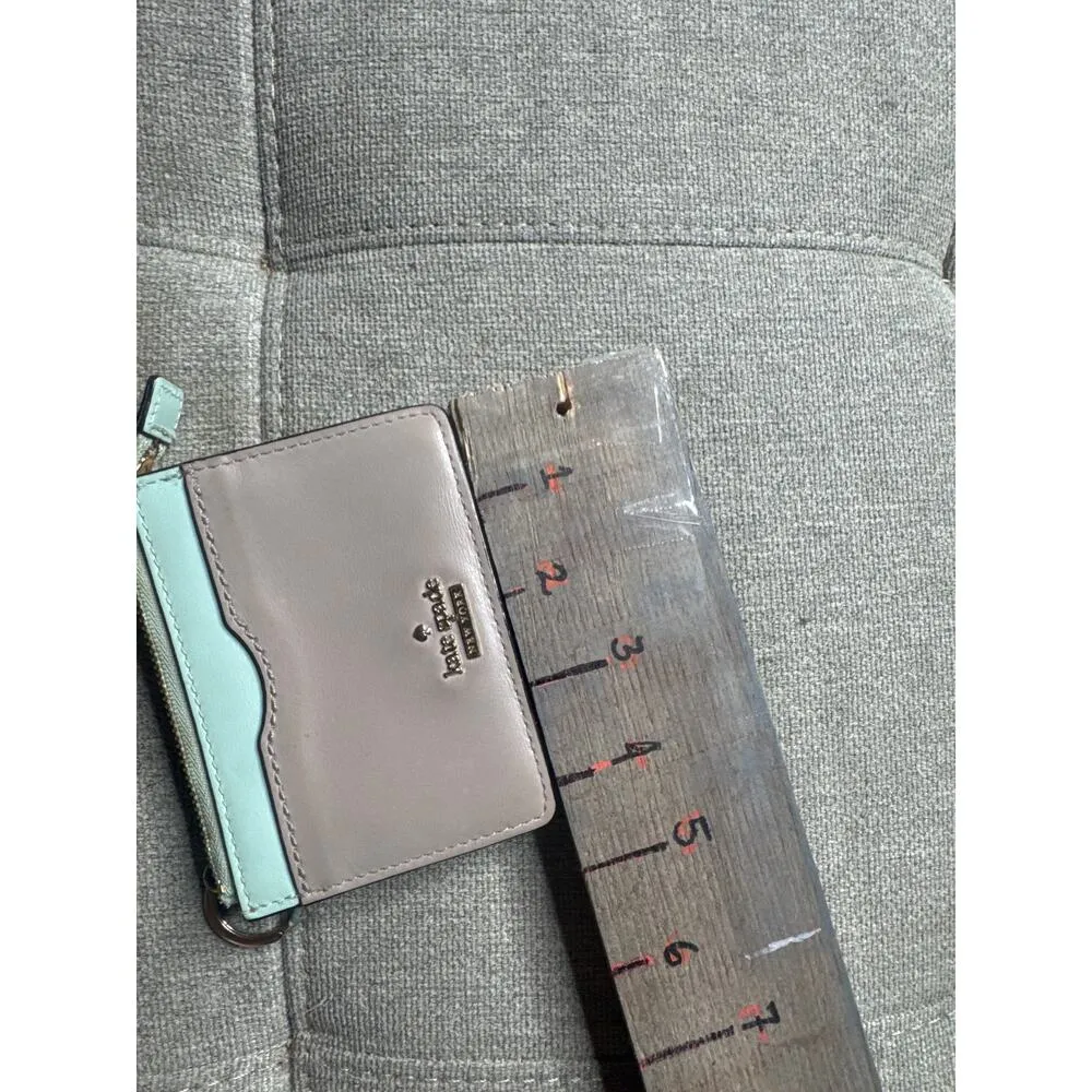 Kate Spade NY Italian Leather Wristlet Wallet / Key Chain – Light Teal & Tan Blue - Image 6