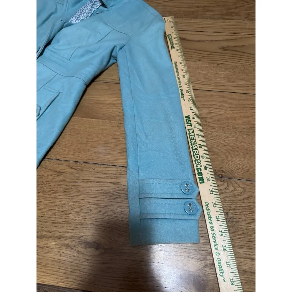 Retro Mod Quiet Luxury Classic Anthropologie Tulle Wool Peacoat Tiffany Blue S - Image 7