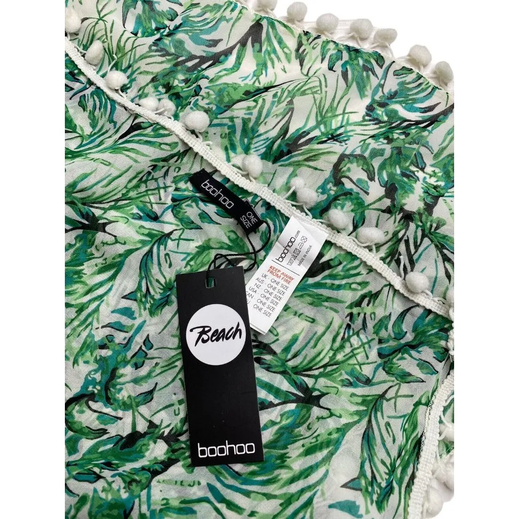 NEW Boohoo Women's Chiffon Tie Waist Beach Sarong Palm Tassel NWT 38x40‎ - Image 3