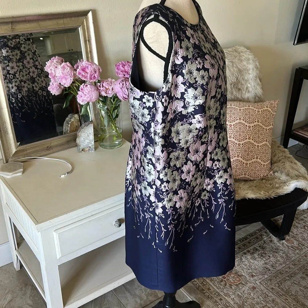 Talbots women petite 16 navy lilac silver sheath floral formal party dress​​ - Image 7