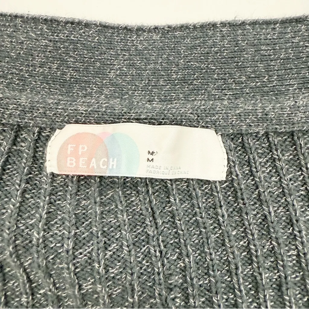 Free People Beach James Ribbed Balloon Sleeve Cropped Cardi Cardigan Grey Slate - Image 9