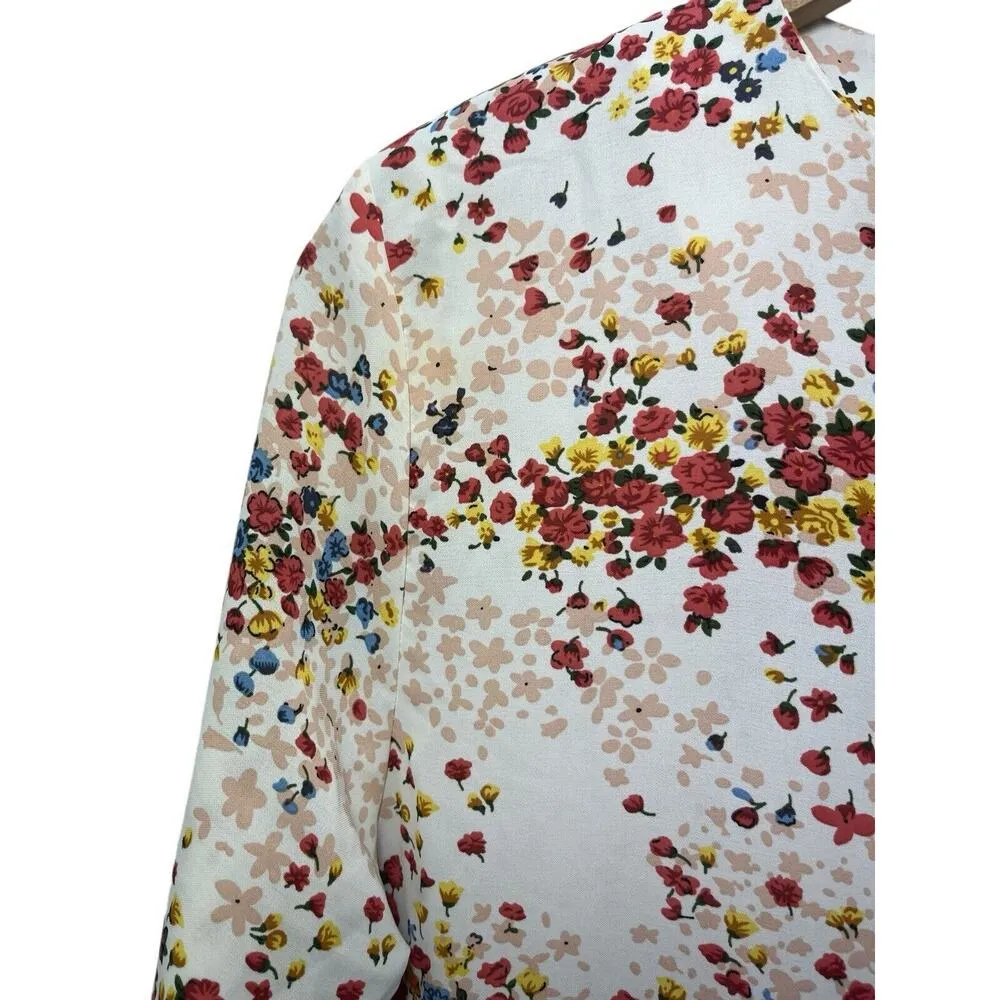 MDRN Balfour Pleated Floral Dress Long Sleeve Drop Waist Tea Length Roses Small - Image 4