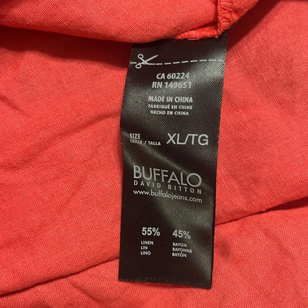 Buffalo David Bitton Blouse Sz XL Off Shoulder Bell Sleeves Linen Coral Cropped - Image 7